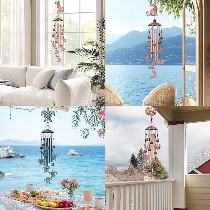 Sea Turtle Wind Chimes for Outside, Large Turtle Garden Decor, Unique Sea Animal Decor for Mom, Grandma, 40" Outdoor Windchimes for Lawn, Porch, Patio, Yard, Christmas