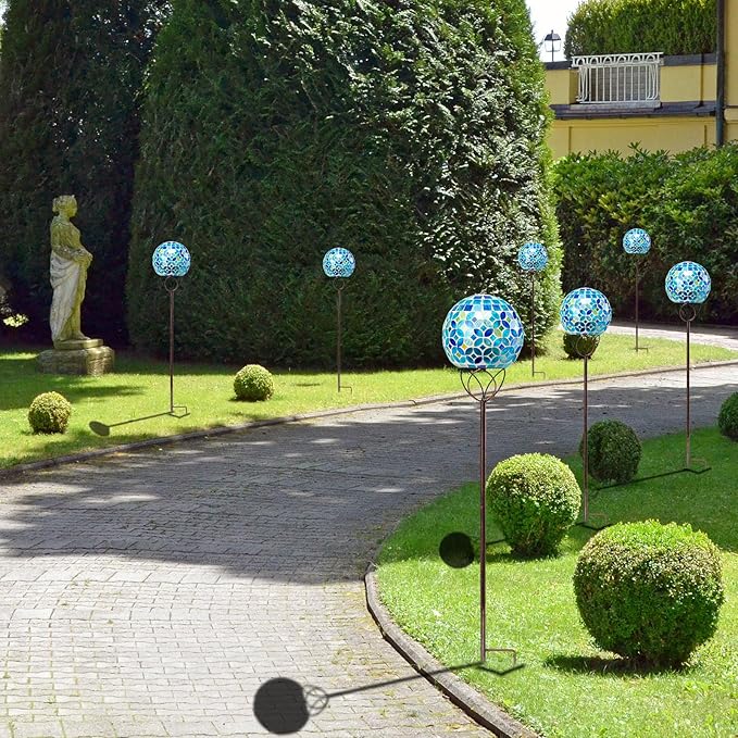 Solar Lights Outdoor Decorative, Solar Gazing Ball Mosaic Garden Stakes Decorative Waterproof Outdoor Lights for Pathway Yard Lawn Decoration (Green)