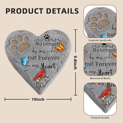 Dog Memorial Stone with Paw Print, Cardinal & Butterfly Pet Loss Sympathy Gift 10 inch, Pet Grave Markers Dog Bereavement Gifts Heart-Shaped Doggy Passing Away Gifts