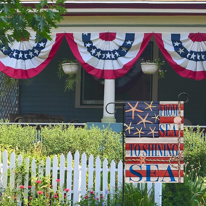Artofy From Sea to Shining Sea American 4th of July Home Decorative Garden Flag, Yard Coastal Beach America Outside Decor, USA Memorial Day Nautical Ocean Outdoor Small Decoration Double Sided 12 x 18