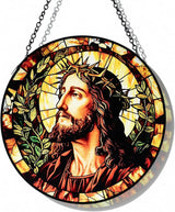 Stained Glass Window Hanging - Jesus Suncatcher, Sun Catchers Decor for Window Hanging, Christian Gifts for Women Men Mom Wife Religious Faith Home Decor 7.8in