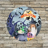 Retro Metal Sign 12"x12",Happy Halloween Scary Night Grave Witch Bats Trick Or Treat Dog Aluminum Tin Metal Sign for Home Living Room Bedroom Garden Farm Patio Decor Wall Art Poster