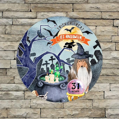Retro Metal Sign 12"x12",Happy Halloween Scary Night Grave Witch Bats Trick Or Treat Dog Aluminum Tin Metal Sign for Home Living Room Bedroom Garden Farm Patio Decor Wall Art Poster