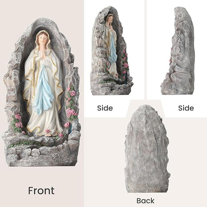EROMMY Our Lady of Lourdes Statue 17.3 Inch Virgin Mary Grotto Figurine Catholic Praying Sculpture for Garden Home Patio Religious Decor
