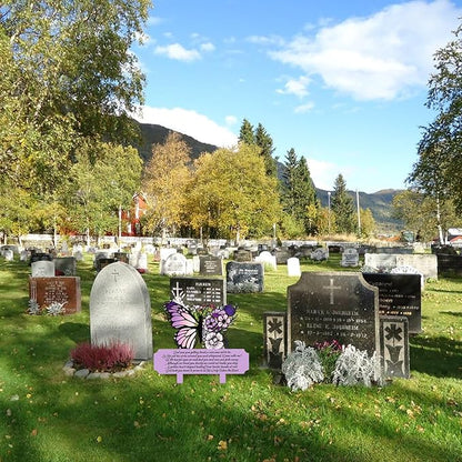 Memorial Grave Markers & Decorations - Weatherproof Metal Sympathy Plaques & Butterfly Stakes for Cemetery, Yard, Garden, Patio - Waterproof Remembrance Grave Stakes for Outdoors