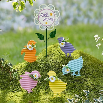 Metal Chicken Yard Art,6 Pack Chicken Sign Garden Stakes,Easter Chicks Decorative Outdoor,Patio,and Lawn Ornaments,Spring Gifts for Women