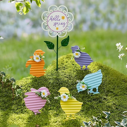Metal Chicken Yard Art,6 Pack Chicken Sign Garden Stakes,Easter Chicks Decorative Outdoor,Patio,and Lawn Ornaments,Spring Gifts for Women