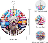 Maltese Dog Wind Spinner Pet Dog Memorial Gifts, Vibrant 3D Kinetic Aluminum Metal Yard Art, Loss of Dogs Sympathy Gifts, Hanging Outdoor Garden Decor, 8" Wind Sculptures for Patio, Porch (Maltese3)