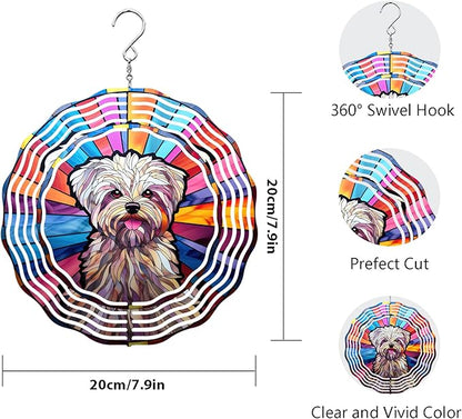 Maltese Dog Wind Spinner Pet Dog Memorial Gifts, Vibrant 3D Kinetic Aluminum Metal Yard Art, Loss of Dogs Sympathy Gifts, Hanging Outdoor Garden Decor, 8" Wind Sculptures for Patio, Porch (Maltese3)