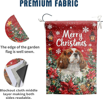 Christmas Cavalier King Charles Spaniel Garden Flag Merry Christmas Dog Yard Flag for Outside Xmas Flags 12x18 Double Sided Red Poinsettia Garden Flags Winter Porch Decorations Outdoor
