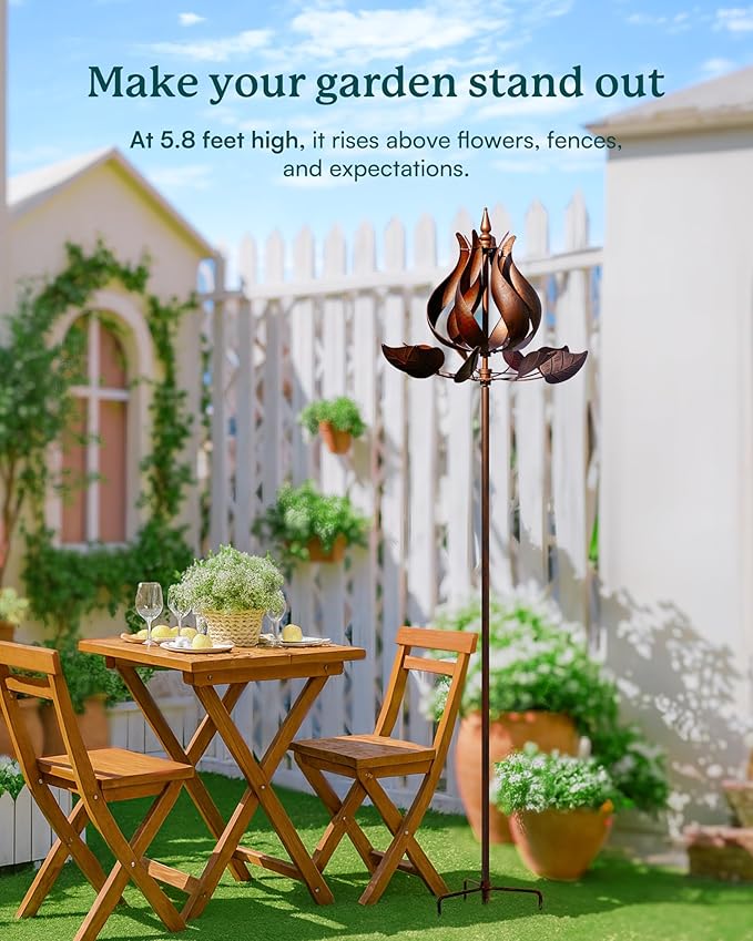 Wind Spinners Outdoor - Large Tulip Metal Wind Spinners with Stake, Garden Windmill Yard Spinner Lawn Decor (24" W x 75" H)
