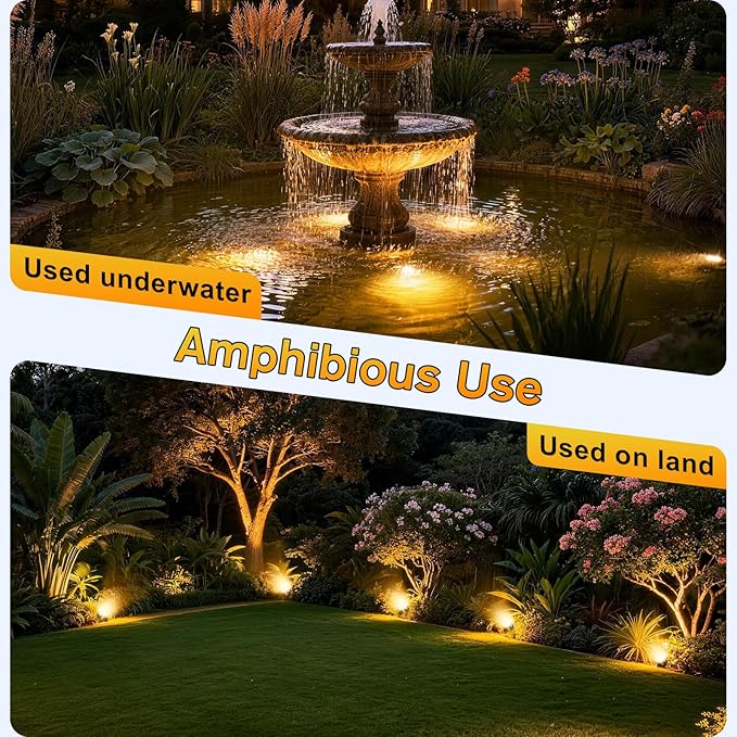 POPOSOAP LED Underwater Pond Lights 6-Head, IP68 Waterproof Pond Lights with Timer, 90° Rotatable Design & Gravity Base Fountain Lights for Pond Fountain Waterfall Aquarium Pool -P66HZ