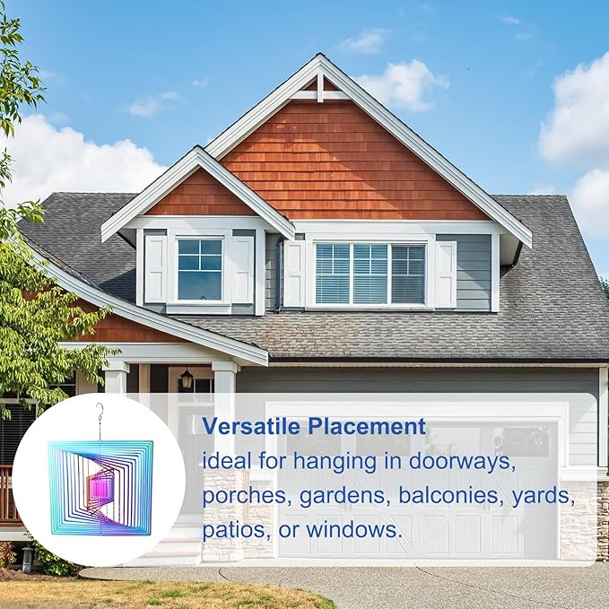HARFINGTON Wind Spinner Square 9.84" x 13.39" Stainless Steel Reflectors Wind Chimes for Outdoor Devices Metal Decorations Keep Birds Away Yard Garden, Blue/Purple