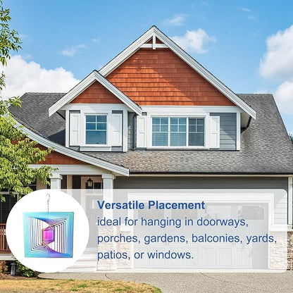 HARFINGTON Wind Spinner Square 9.84" x 13.39" Stainless Steel Reflectors Wind Chimes for Outdoor Devices Metal Decorations Keep Birds Away Yard Garden, Blue/Purple