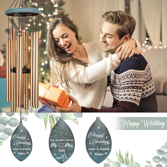 ASTARIN Wedding Gifts Wind Chime, Personalized Names & Date Wind Chimes Gifts for Couple 2024, Wedding Gift for Newlywed Bride Groom Husband Wife, Valentine’s Day Anniversary(Produced in USA)