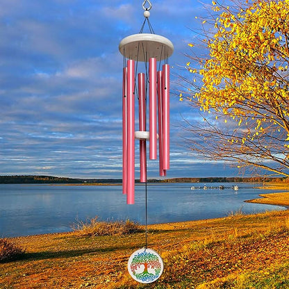 FONMY Wind Chimes Outdoor with Colorful Tree of Life Symbol Memorial Windchimes for Loved One Great Wind Chime Gifts 33 inches Pink Color Garden Home Yard Hanging Decor