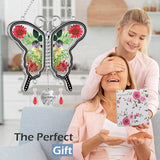 KY&BOSAM Butterfly Suncatcher I Love You Sister Stained Glass Panels Hangings for Windows Suncatchers Pressed Real Flower Wing in Glass Dream Catchers Birthday Mother`s Day Wind Chimes