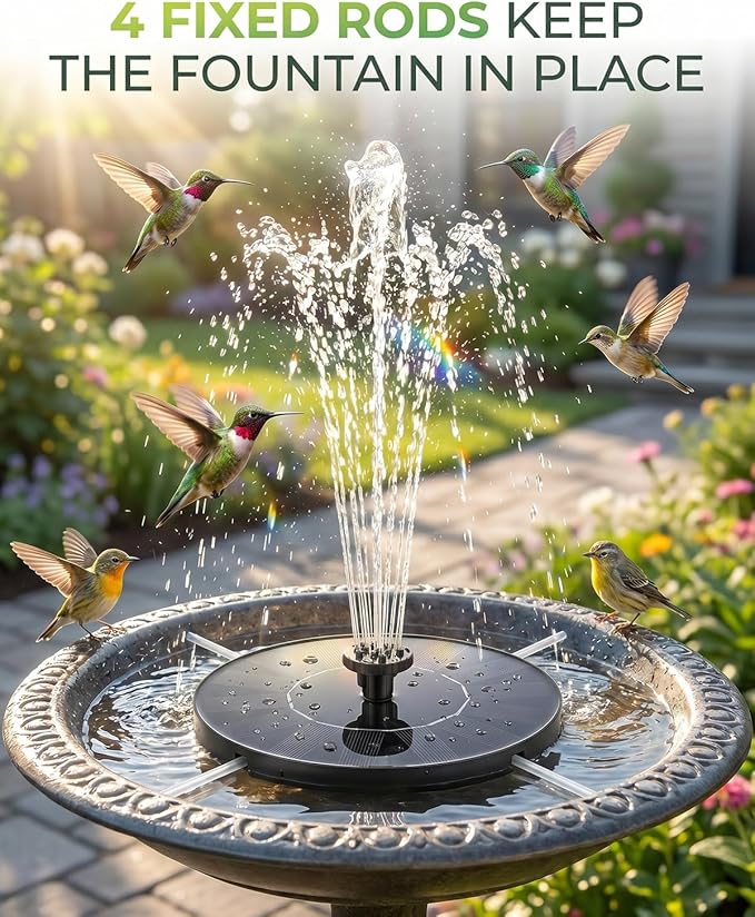 Solar Fountain for Bird Bath, Upgrade 1.4W Solar Water Fountain Pump with 7 Nozzles & 4 Fixed Pipes, Outdoor Standing Floating Solar Fountain for Garden, Ponds, Pool, Fish Tank - 6.3 Inch