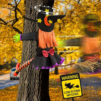 Halloween Decorations Outdoor Crashing Witch: 44'' Flying Crashed Witches Hanging into Tree - Halloween Decor for Yard Garden Porch