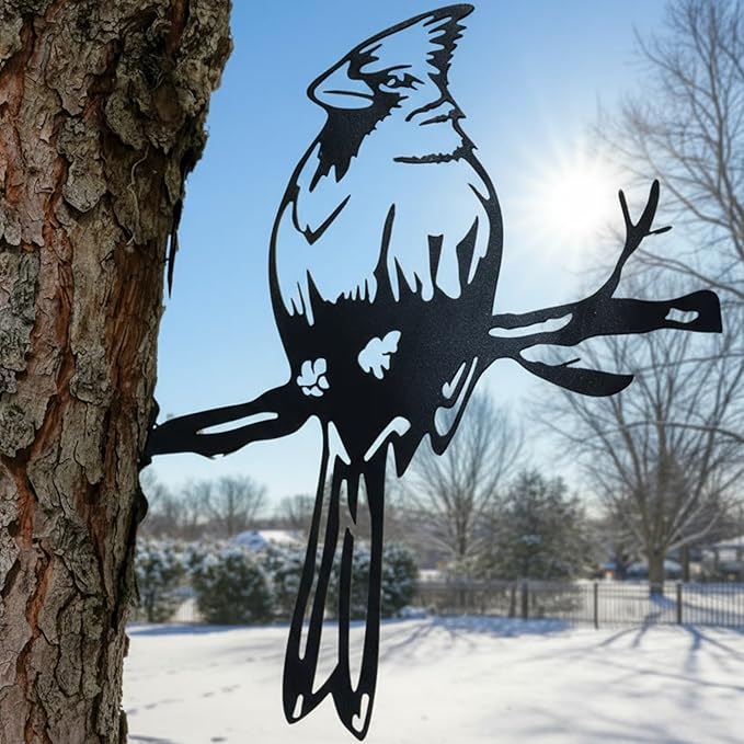 Renovatio Metal Bird Decor, Cardinal Gifts for Father, Stylish Decoration for Yard & Garden, Perfect Outdoor Yard Art, 12 Gauge Thick Steel – Ideal Backyard Decor&Bird Ornaments – Cardinal Bird(Black)