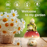 Leekung Turtle Riding Frog Sitting On Mushroom for Garden Decor, Frog Statue&Mushroom Figurines for Outdoor Garden Backyard Yard Porch Patio Lawn, Spring Decorations Gardening Gifts for Women Unique