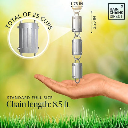 Rain Chains Direct - Barrel Rain Chain - 8.5 FT - Durable Milled Aluminum - Premium Rain Chains for Gutters