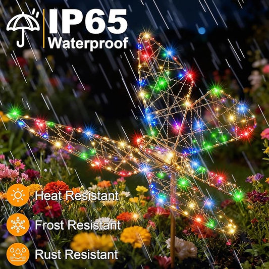 Lomotech Solar Garden Lights - 18" 240 Leds Foldable Outdoor Butterfly Garden Decor, Waterproof Larger Outdoor Solar Lights with Iron for Garden Patio Yard Lawn Pathway Decorations (Multicolor)