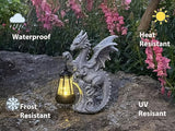JORAE Dragon Statue with Solar Lantern Outdoor Figurine Gothic Garden Decor for Patio Balcony Lawn Yard Sculpture Resin, 9.5" H