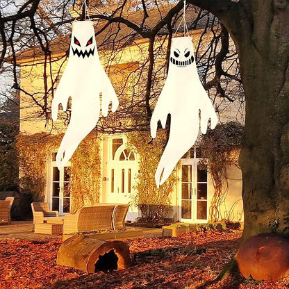 Geefuun 2PCS Halloween Fierce Ghost Windsocks Hanging Decorations - 43 Inch Flag Wind Socks for Home Yard Outdoor Decor Party Supplies