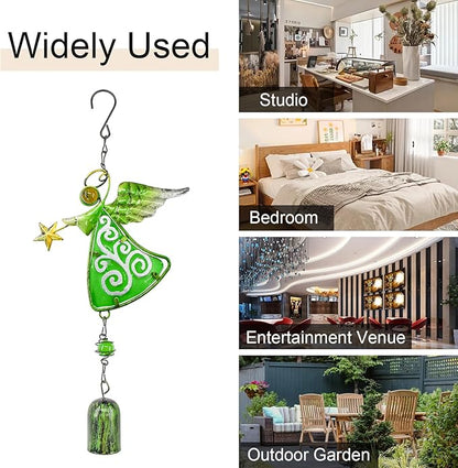 MrMrKura Metal Angel Wind Chime Hanging Decoration Ornament Bells Wing Angel Bell Decorative Hanging Bells, Gifts for Home Garden Decor Crafts (Green)