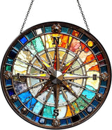 Compass Stained Glass Window Hanging Compass Sun Catcher Decor New House Decor Christmas Suncatchers for Home Windows Hanging Decoration, 7.87inch