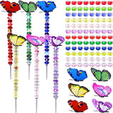 145 PCS Beaded Garden Stakes Kit, DIY Fairy Wand Garden Stake Beads Kits with Assortment Large Hole Beads 6 Colored Random Style Butterfly Tops and Threaded Rods for Outdoor Indoor Decor