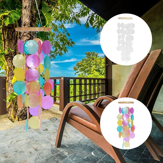 Shell Wind Chimes, Handmade Seashell Wind Chimes Hanging for Outside, Colorful/White Shell Wind Chimes Outdoor, Delicate Waterproof Lightweight Decoration Memorial Windchimes for Yard Porch Outdoor