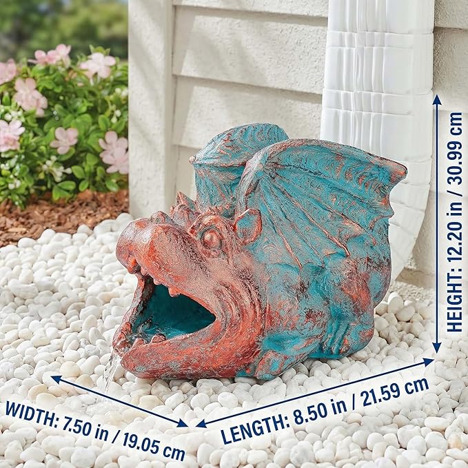 Gothic Gargoyle Gutter Guardian Rain Downspout Extension Outdoor Statue, 12 Inch High, Cast Stone Resin, Bronze Stone Finish for 3"x4" Decorative Gutter Extension