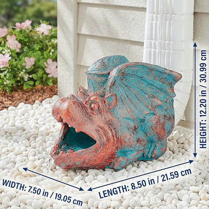 Gothic Gargoyle Gutter Guardian Rain Downspout Extension Outdoor Statue, 12 Inch High, Cast Stone Resin, Bronze Stone Finish for 3"x4" Decorative Gutter Extension