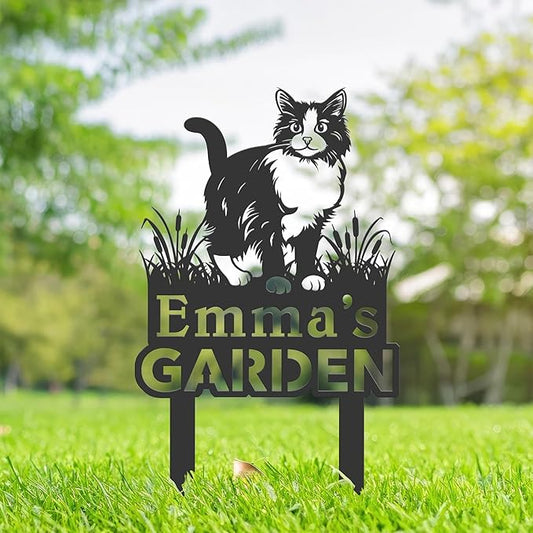 Personalized Cute Cat Kitten Metal Garden Sign,Custom Yard Sign With Stake,Outdoor Garden Décor,Pet Cat Lawn Garden Decorated Statue,Cat Sympathy Yard Metal Sign,Cat Lover Gifts Kailyard Plaque.