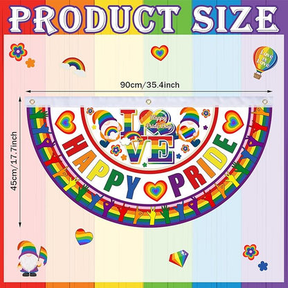 6 Pcs Gay Pride Bunting Fan Flag Lgbt Rainbow Bunting Flag Happy Gay Day Garden Half Fan Banner Decoration Holiday Indoor Outdoor Yard Decor, 1.5 x 3 ft