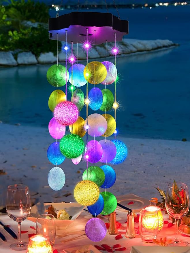 Zeiliuled Solar Wind Chimes for Outside, Pastel Shell Hanging Lights with 2 Modes, Solar Shells Light Gifts for Mom Grandma Girls, LED Outside Decorative Mobile Lights for Garden Yard Patio Decor