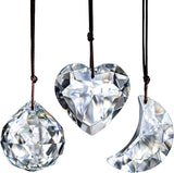 H&D HYALINE & DORA Clear Suncatcher Crystal Prism Ball Heart Moon Window Decor Ornament,Hanging Crystals Prisms for Car Garden,Pack of 3