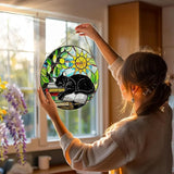 Stained Glass Window Hanging, 8 Inch Black Cat on Book Stained Glass Suncatcher, Window Decor Hanging, Cat Lover Gifts, Reading Decor, Bookish Gift, Librarian Gift, Book Lover Gifts