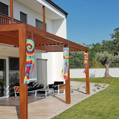Moukeren 4 Pieces Tie Dye Windsock Flag Rainbow Color Tails Design Rainbow Windsock Flag Outdoor Hanging Decoration for Home Yard Garden Balcony Decoration(40 Inch)