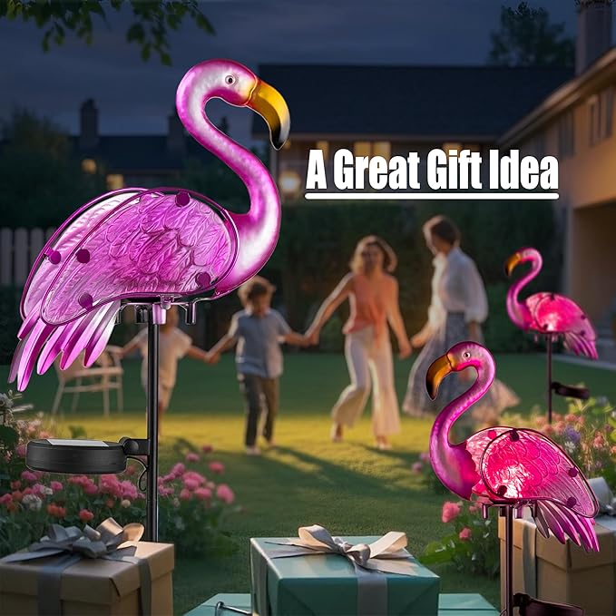 Solar Lights Outdoor,Flamingo Gifts for Women,Pink Flamingos for Yard Art Decor,Solar Metal Flamingo Lights Outdoor,Solar Powered Statues for Garden Yard Lawn Patio