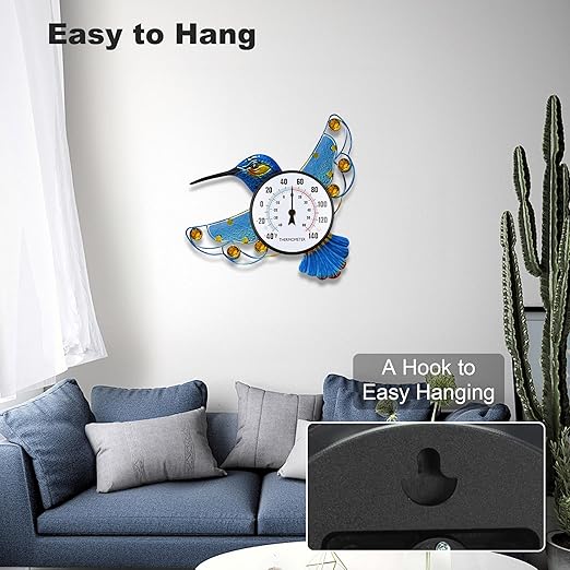 Indoor Outdoor Thermometer, Hummingbird Wall-Mounted Outdoor Thermometers Waterproof Decorative for Patio, Garden, Yard, Room, Large Number Easy to Read No Batteries Required