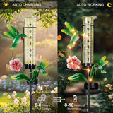 Hummingbird Rain Gauge Outdoor, Solar Stake Rain Gauges for Yard with LED Lights & Plastic Measuring Cup Large Rain Gauge Outdoor Decorative Water Gauge for Rain for Garden, Lawn, Pathway Decor