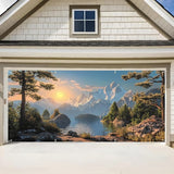 ANNA QUEEN Mountain Lake Sunset Garage Door Banner 6 x 13FT, Scenic Lake, Forest, and Snowy Mountains Sunset, Nature Landscape Backdrop for Yard, Parties, Holiday Home Decor