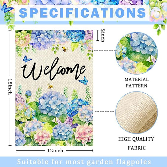 Nanafast Hydrangea Spring Garden Flag Double Sided 12x18 Inch Welcome Floral Garden Flags for Outside Yard Decoration