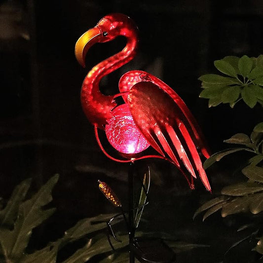 Starryfill Flamingo Solar Stake, 42inches Height Metal Flamingo Garden Decoration with LED Warm White Light for Gift Yard Pathway Patio Outdoor Lover