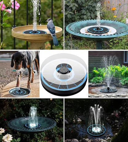 Yzert Solar Fountain Glass Panel with 2200 mah Battery, 3.5W Floating Solar Water Fountain with 4 Fixed Rods, Solar Pump for Bird Bath, Garden, Pond, Pool, Outdoor (Blue Panel White Lights)