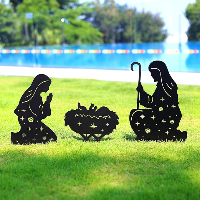WACLSTDAY Nativity Scene Metal Garden Stakes Decorative Gifts for Women Men,Black Jesus Silhouette Statues Garden Decor for Yard Art, Pathway,Patio,Outdoor,Lawn Ornaments,Forests Decorations