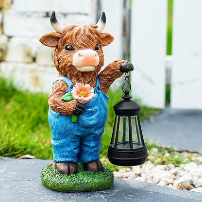 Garden Highland Cow Decor Solar Outdoor Statues - Solar Highland Cow Decor for Yard Garden Patio Lawn Ornaments,Hignland Cow Gifts for Mom,Grandma,Women